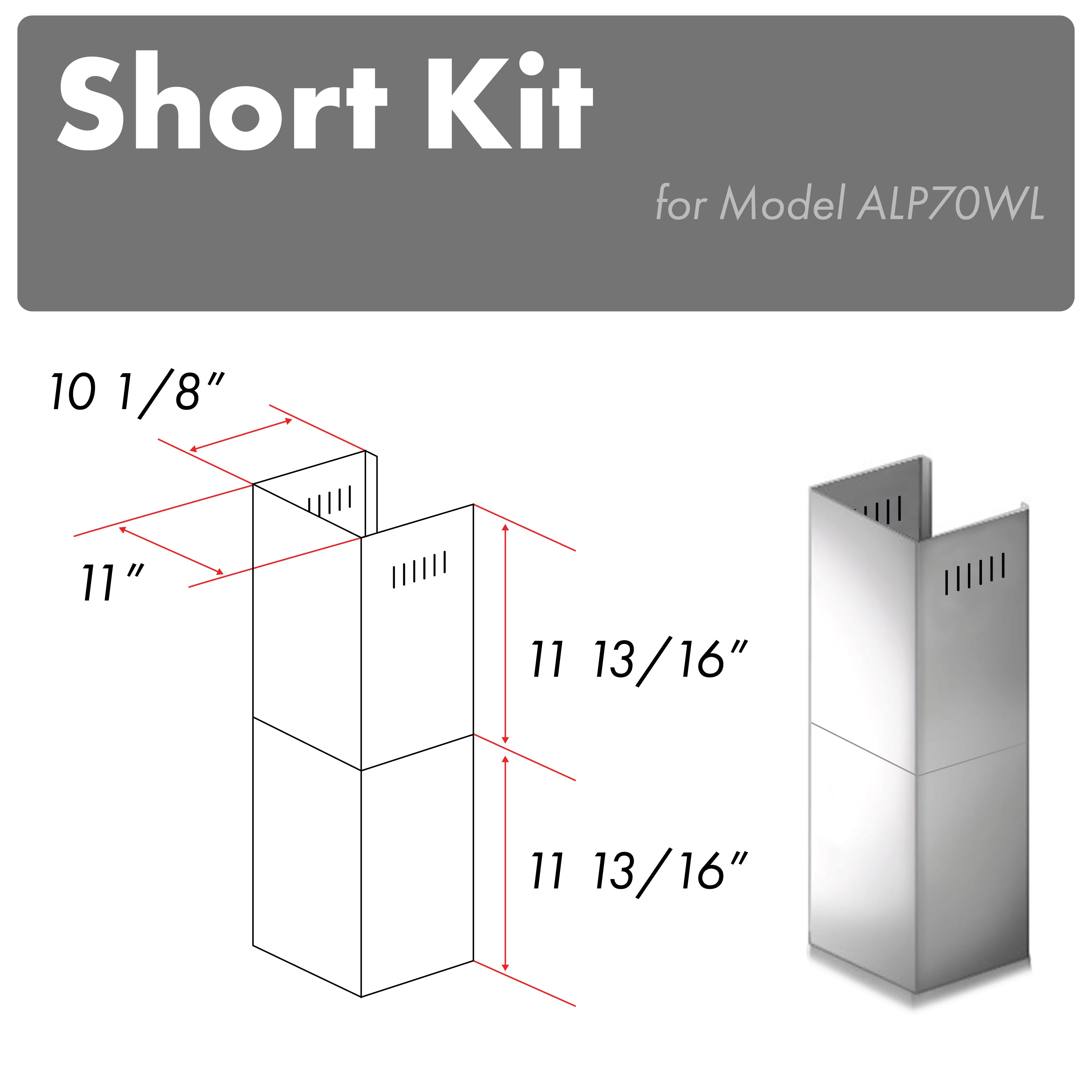 ZLINE 2-12 in. Short Chimney Pieces for 7 ft. to 8 ft. Ceilings